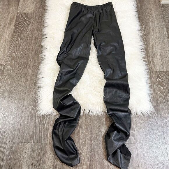 PLANET Lauren G Womens Vegan Leather Sexy Leggings Size 2 Black Ruch Leg Stretch - Picture 4 of 9